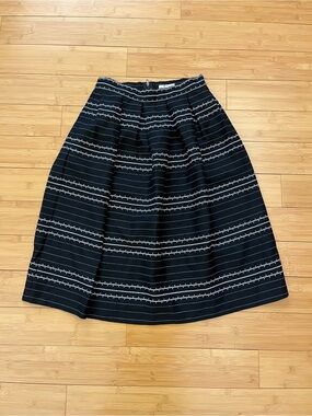Esley Black A-Line Skirt with White Stripe Pattern